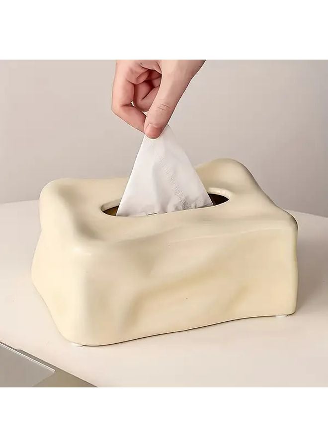 حامل علبة المناديل السيراميكي الكريمي مع غطاء موزع مناشف الحمام الورقية القابل للتركيب على الحائط - Image 5